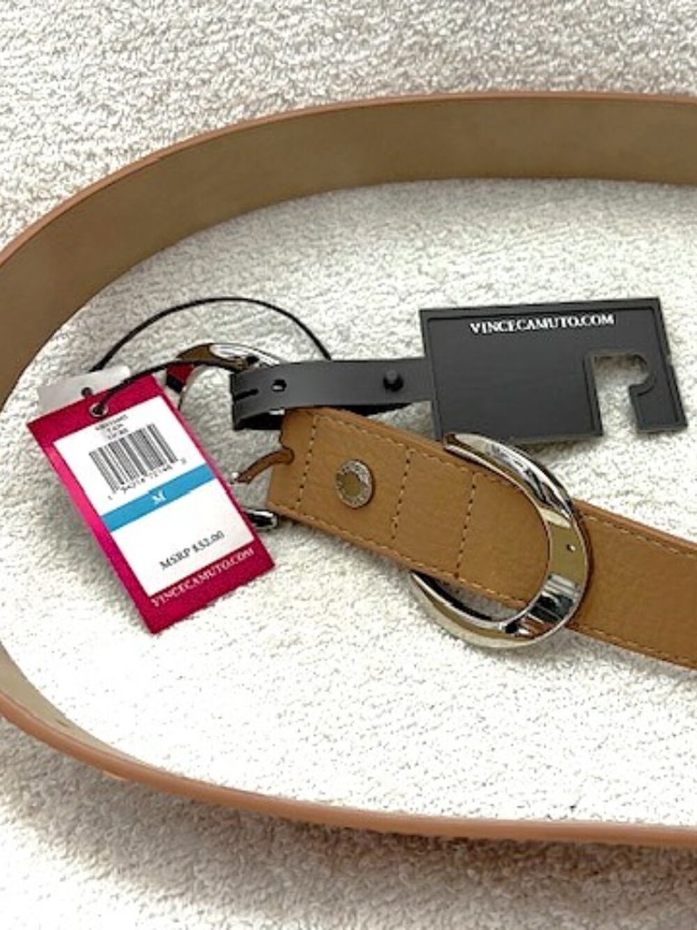 Vince Camuto faux leather dual buckle tan belt NWT Size M